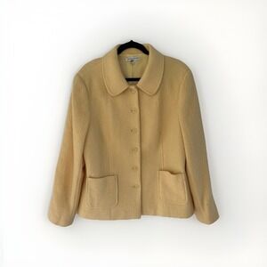Pendleton Women‎ XL Collared Pea Coat Butter Yellow 100% Wool Button Front Lined